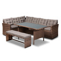 Baxton Studio Angela Grey Upholstered and Brown Finished 4-Piece Rattan Patio Set 165-10712